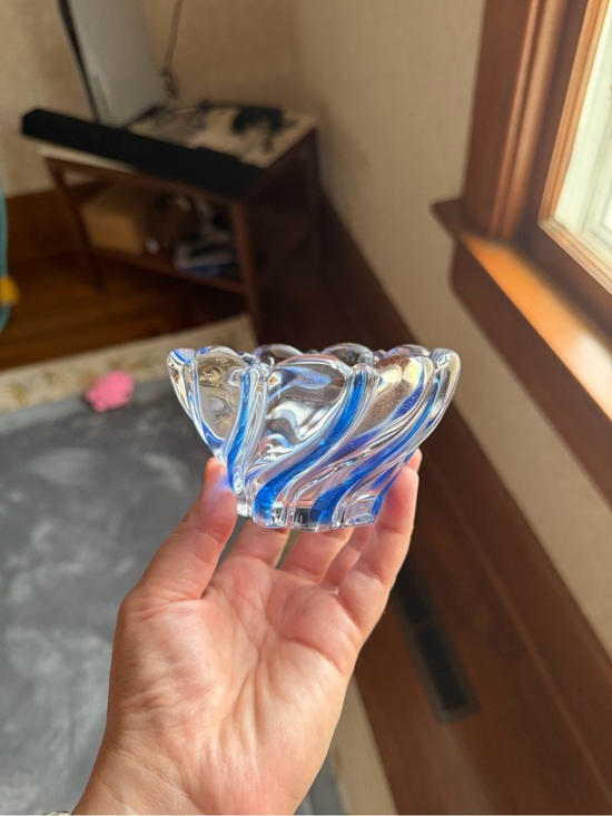 Other - Clear and Blue Swirl Glass Decorative Bowl - Home Art